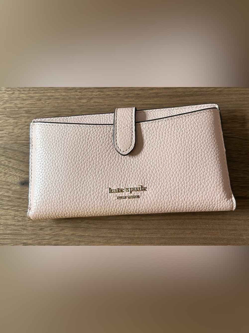 kate spade Pebbled Blush Pink Continental Wallet with Gold Logo